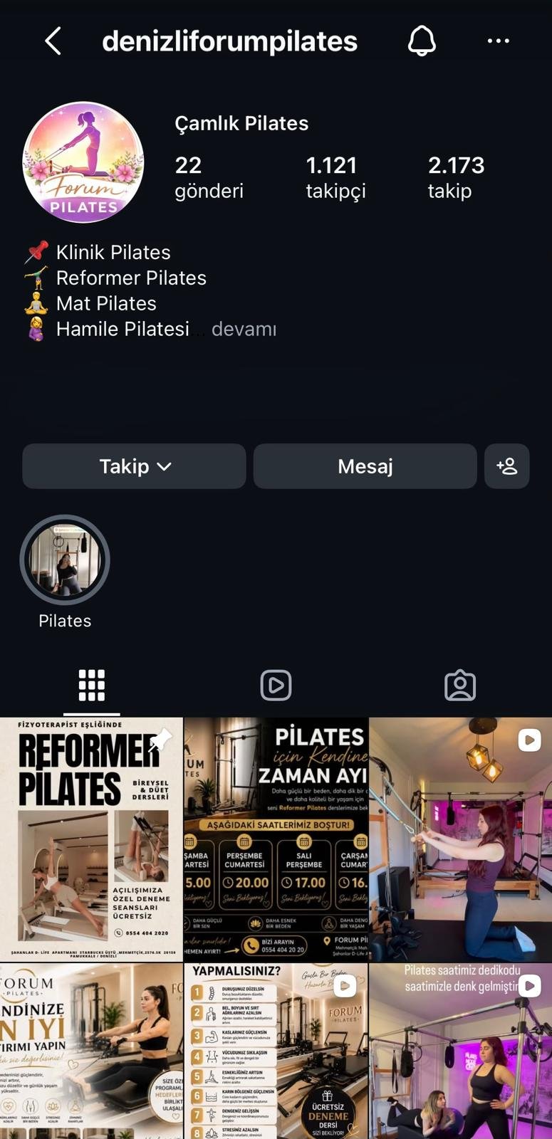 Forum Pilates Instagram profil ekranı
